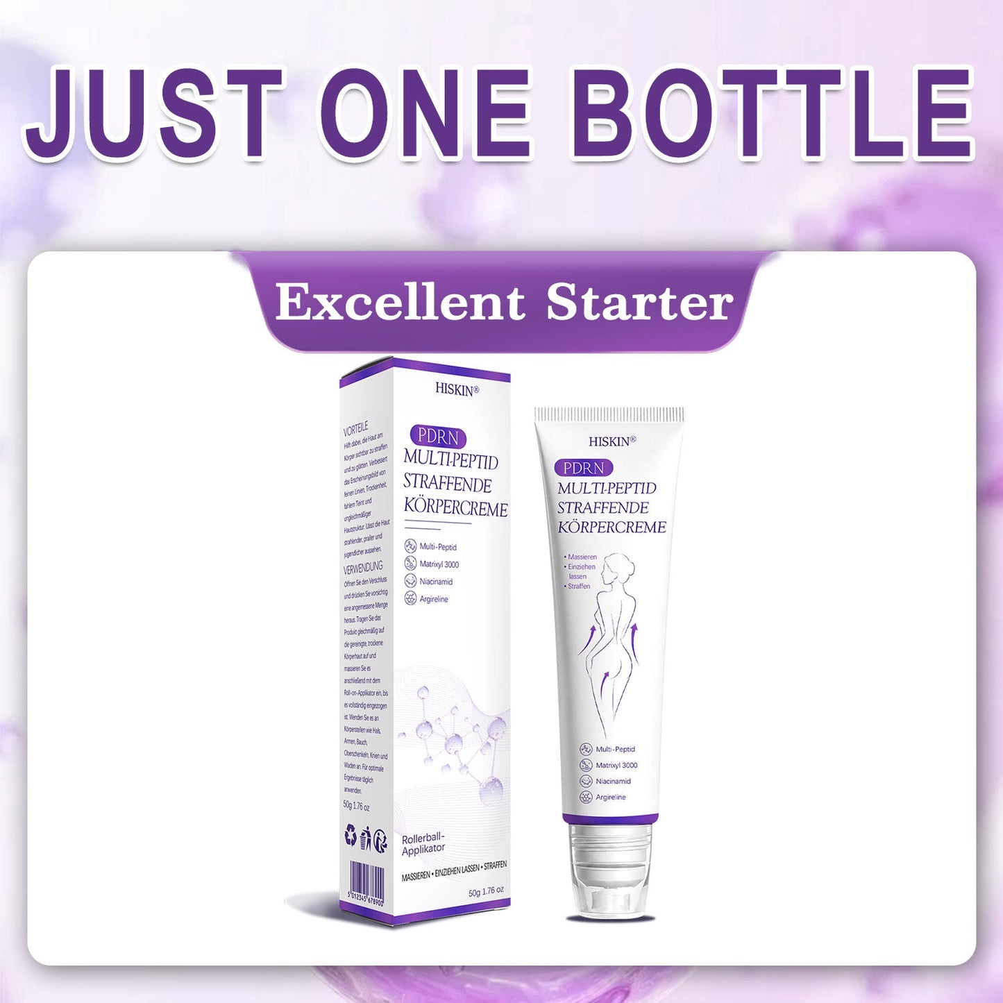AU Australia Compliant : HISKIN® PDRN Multi-Peptide Massaging Body Roller Cream- Anti-aging, Hydrating, Skin Firming & Lifting, Skin Repair, Even Tone, Acne and Dark Spot Treatment, Wart and Mole Removal, and Psoriasis Relief.