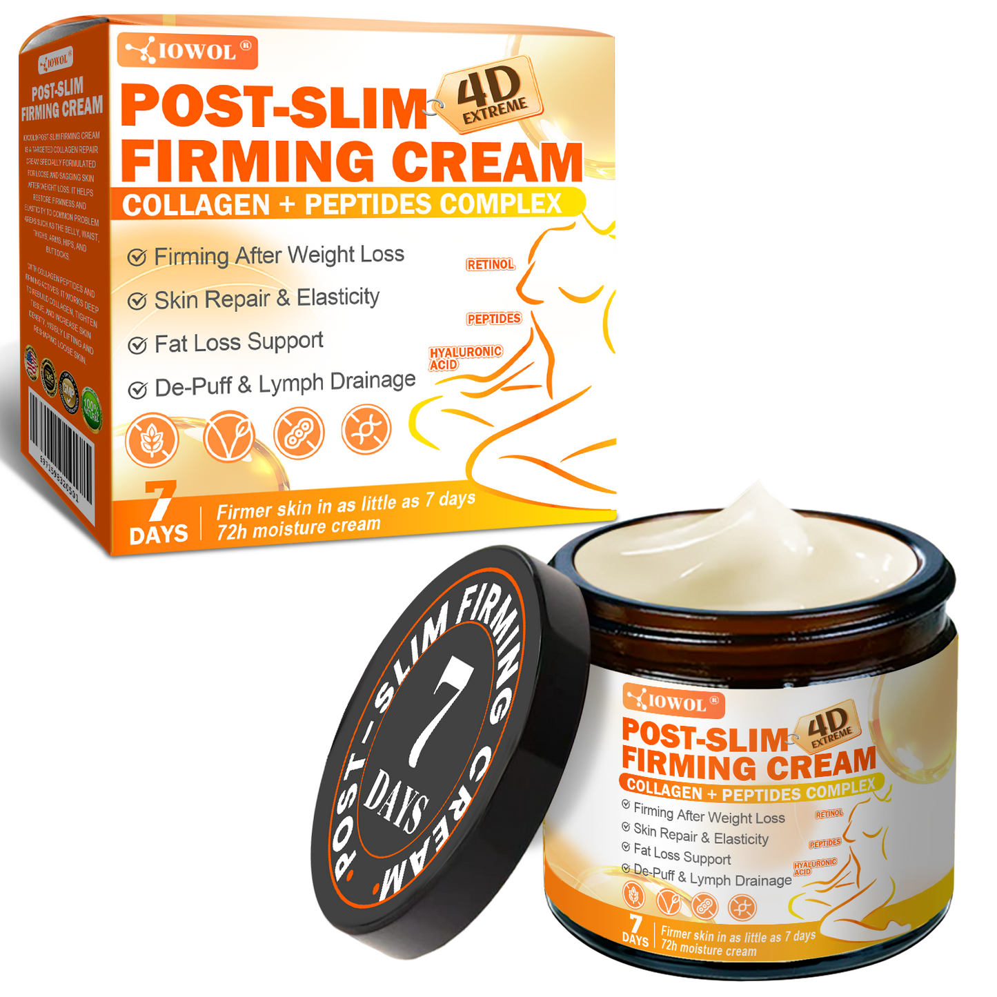 Official Store | IOWOL® Post-Slim Firming Cream with GHK-Cu, Argireline & Matrixyl 3000, Collagen Peptides for Loose & Sagging Skin After Weight Loss