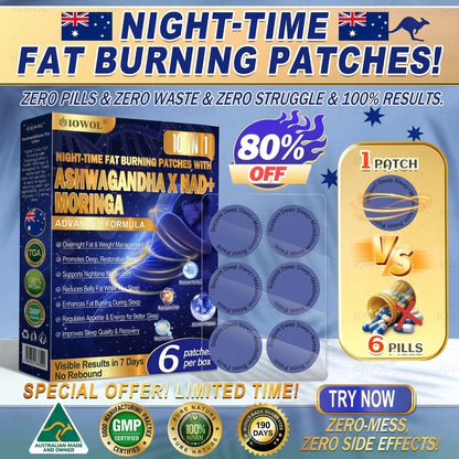 IOWOL ® NIGHT-TIME FAT BURNING PATCHES! ZERO PILLS & ZERO WASTE & ZERO STRUGGLE & 50% OFF SPECIAL! 100% RESULTS. BURN FAT WHILE YOU SLEEP FOR HALF THE PRICE!